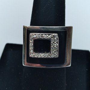 Vintage Onyx and Crystal 18k White GE Ring